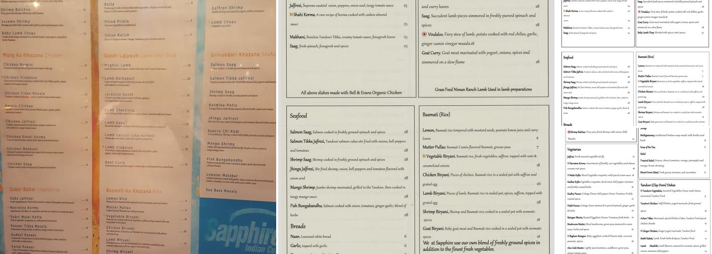 Sapphire Cuisines of India Menu