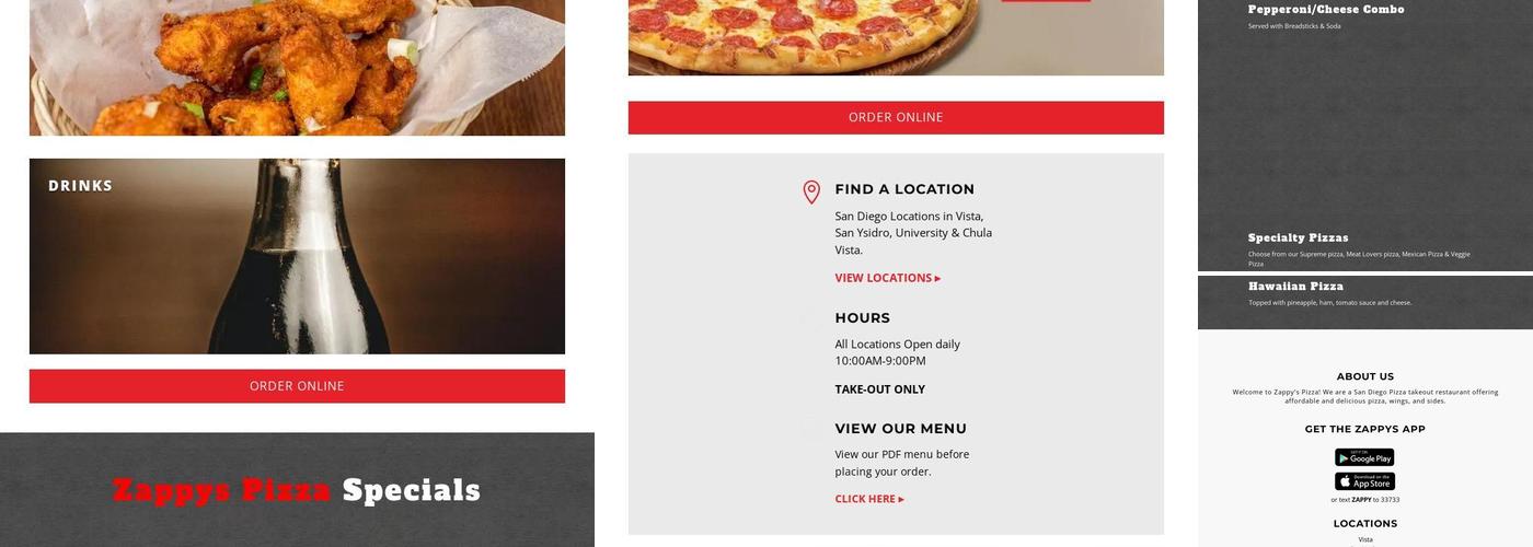 Zappy Pizza Menu