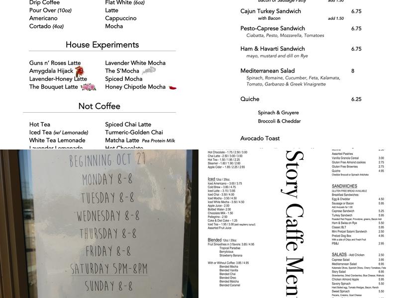 The Story Caffe Menu