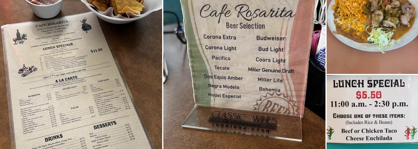 Cafe Rosarita Menu