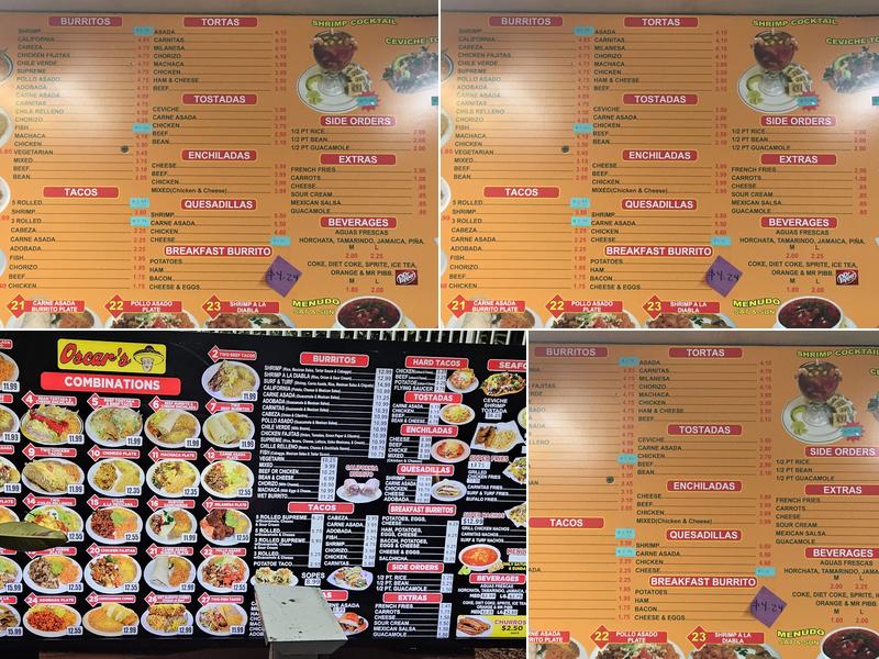 Oscar's Mexican Food Menu
