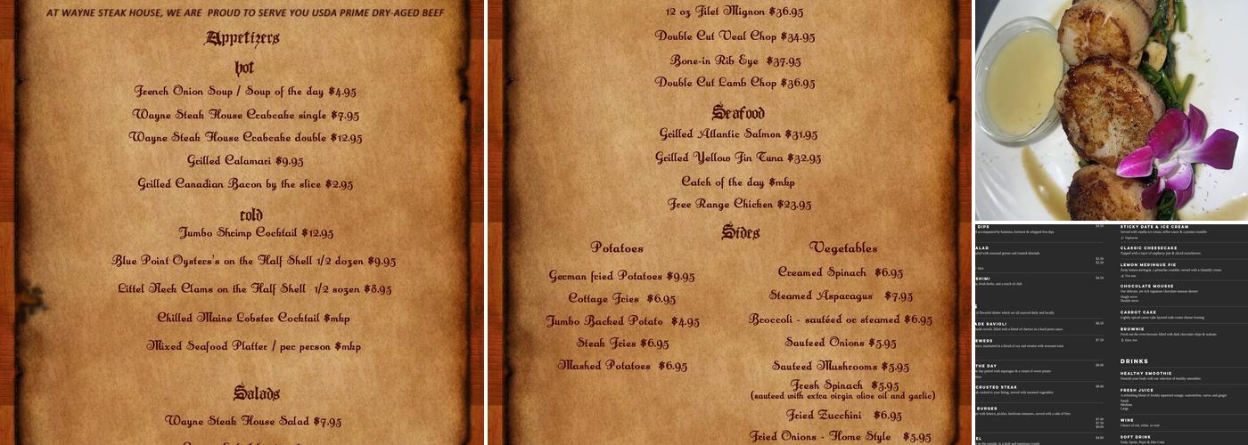 Wayne Steakhouse Menu