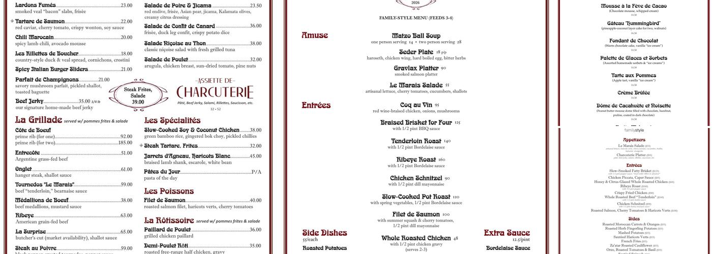 Le Marais Menu