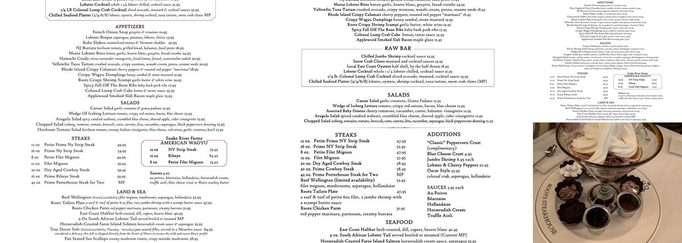 Roots Steakhouse Menu