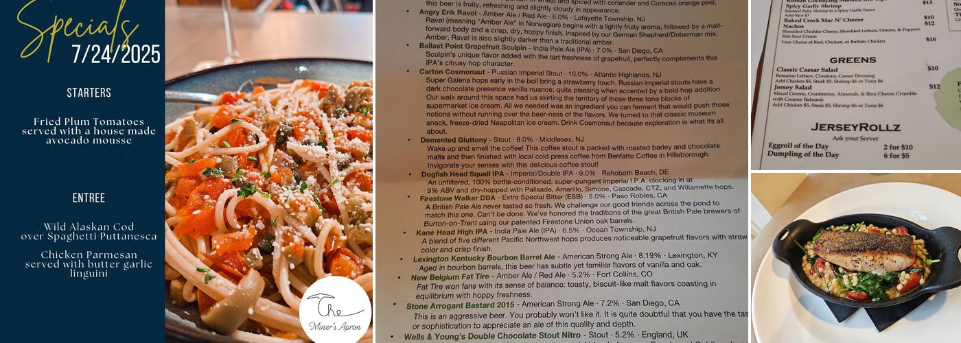 The Miner's Apron at NJ Bar & Grill Menu