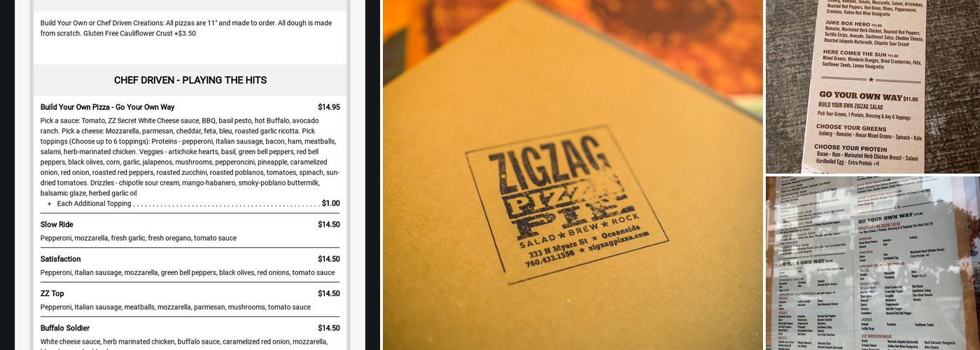 ZIGZAG Pizza Menu