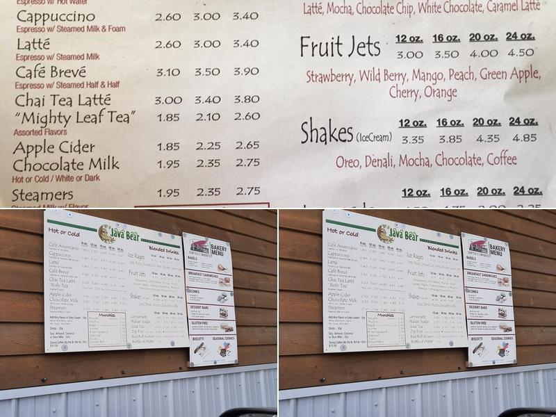 Java Bear Espresso Menu