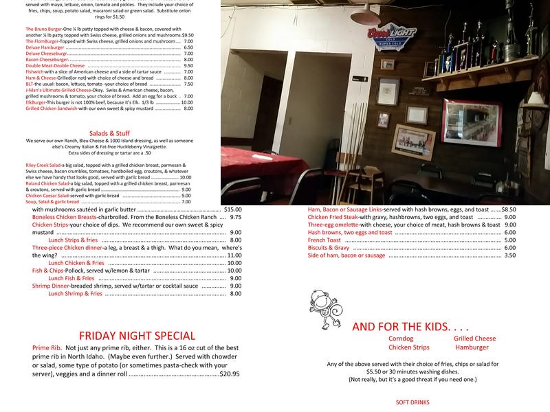 Klondyke Cafe & Tavern Menu