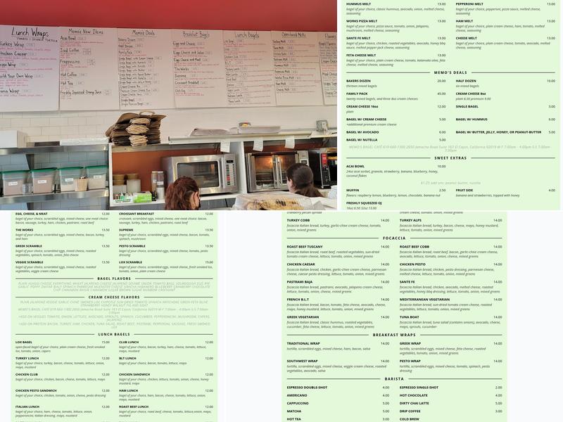 Memo's Bagel Café Menu