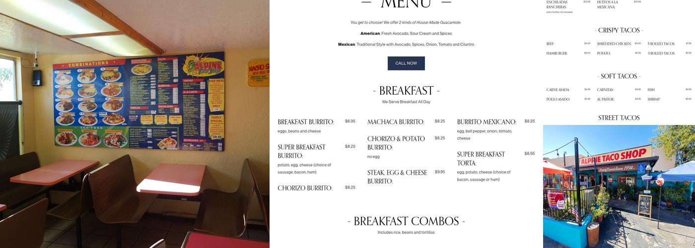 Alpine Taco Shop Menu