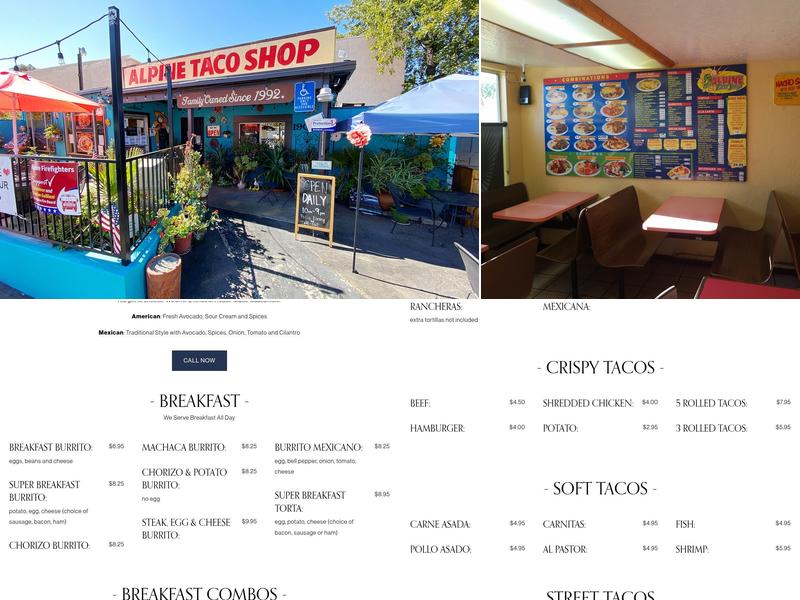 Alpine Taco Shop Menu