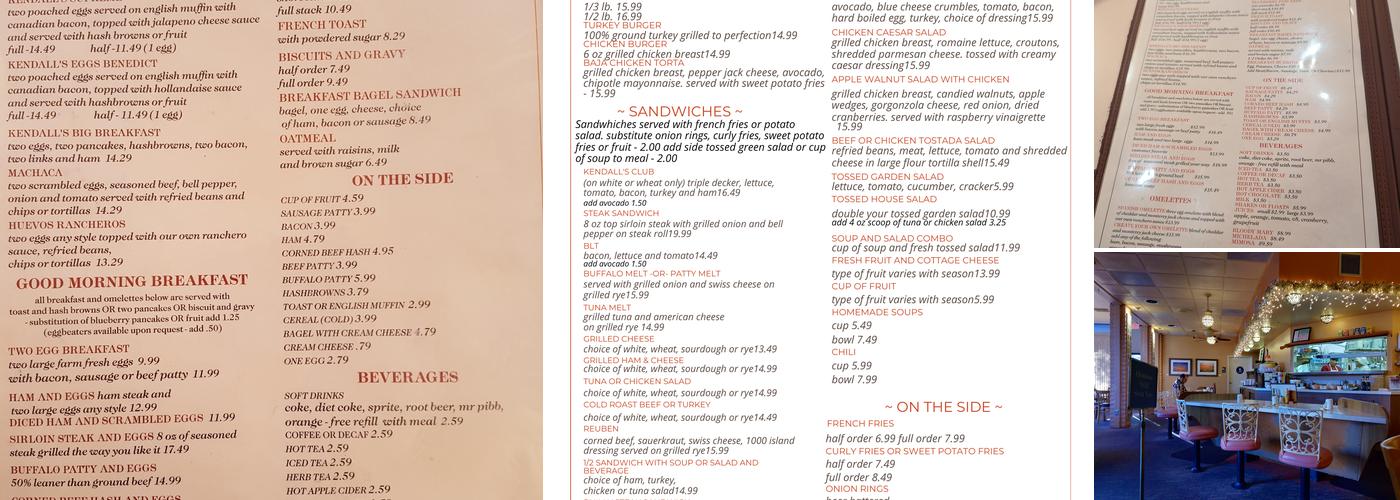 Kendall's Cafe Menu