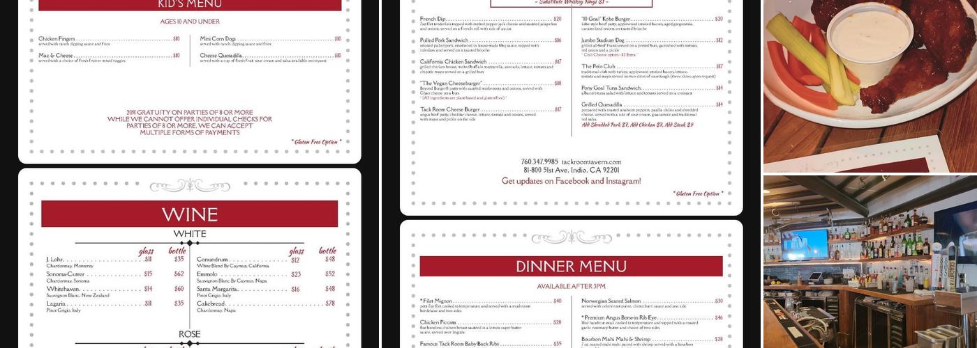 Tack Room Tavern Menu