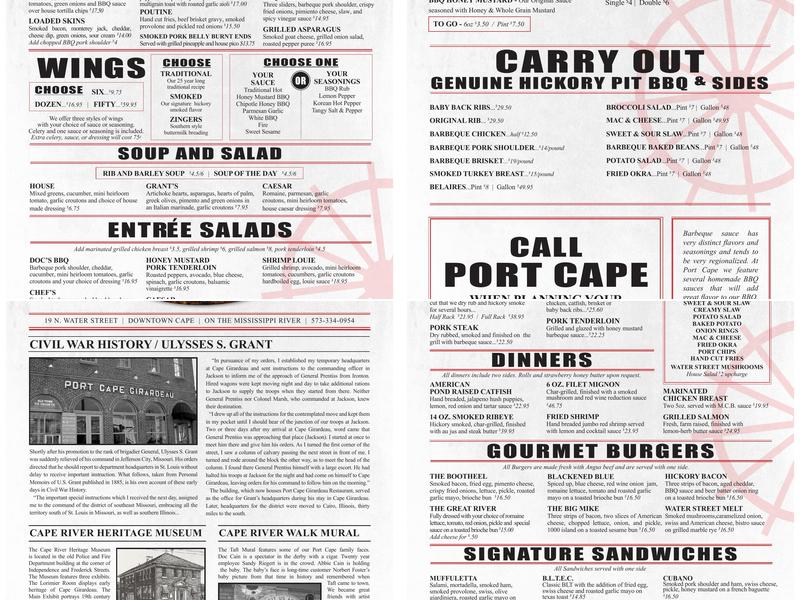 Port Cape Girardeau Restaurant and Lounge Menu