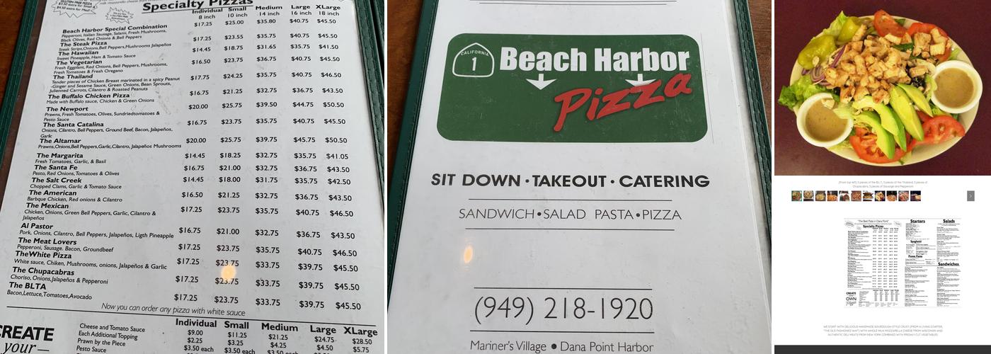 Beach Harbor Pizza Menu