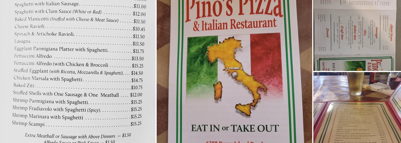Pinos Pizza Menu