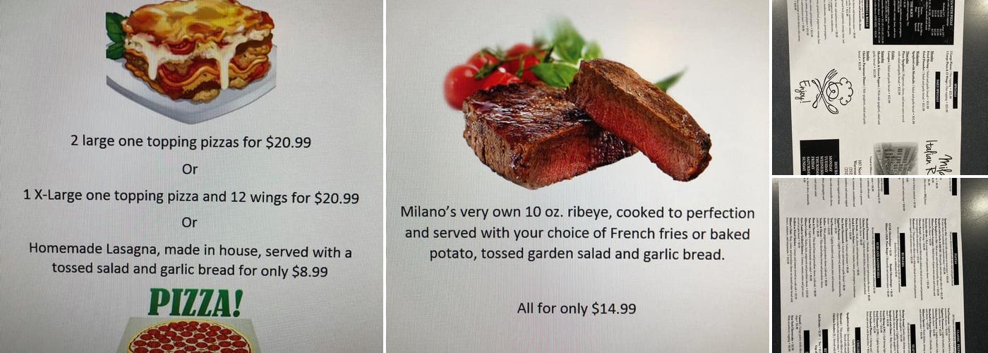 Milano's Menu