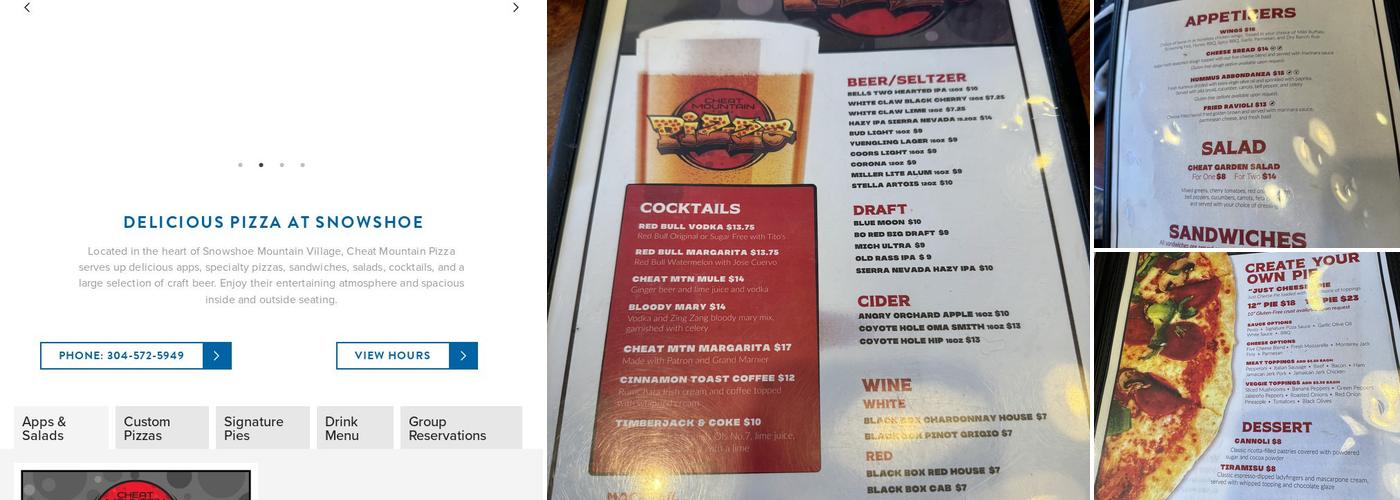 Cheat Mountain Pizza Menu