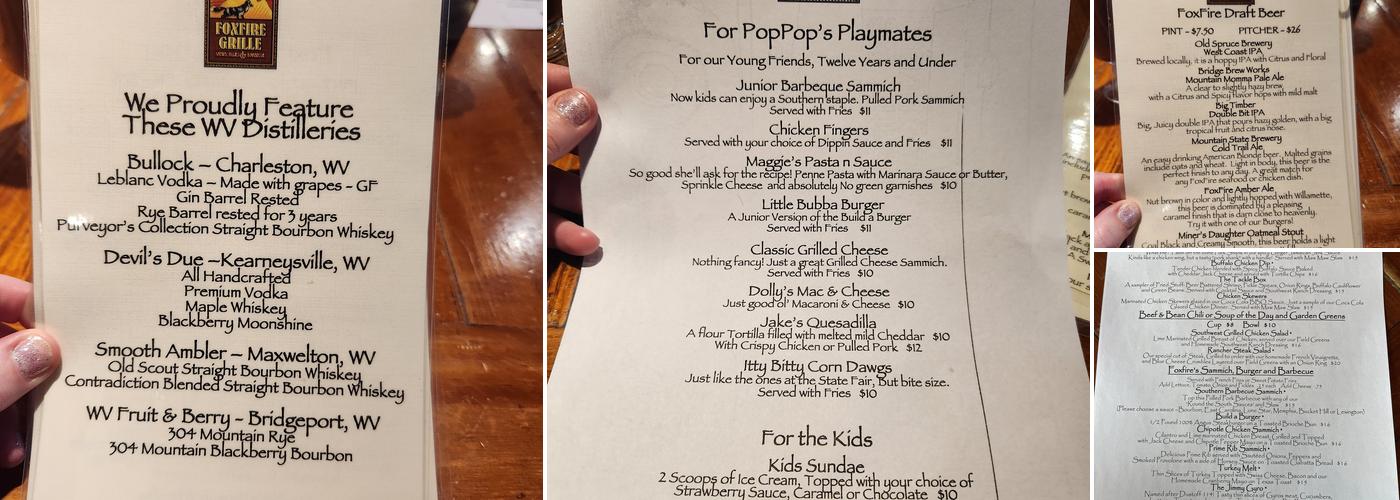 Foxfire Grille Menu