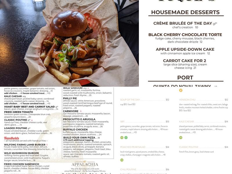 Tuque's Bar and Grill Menu