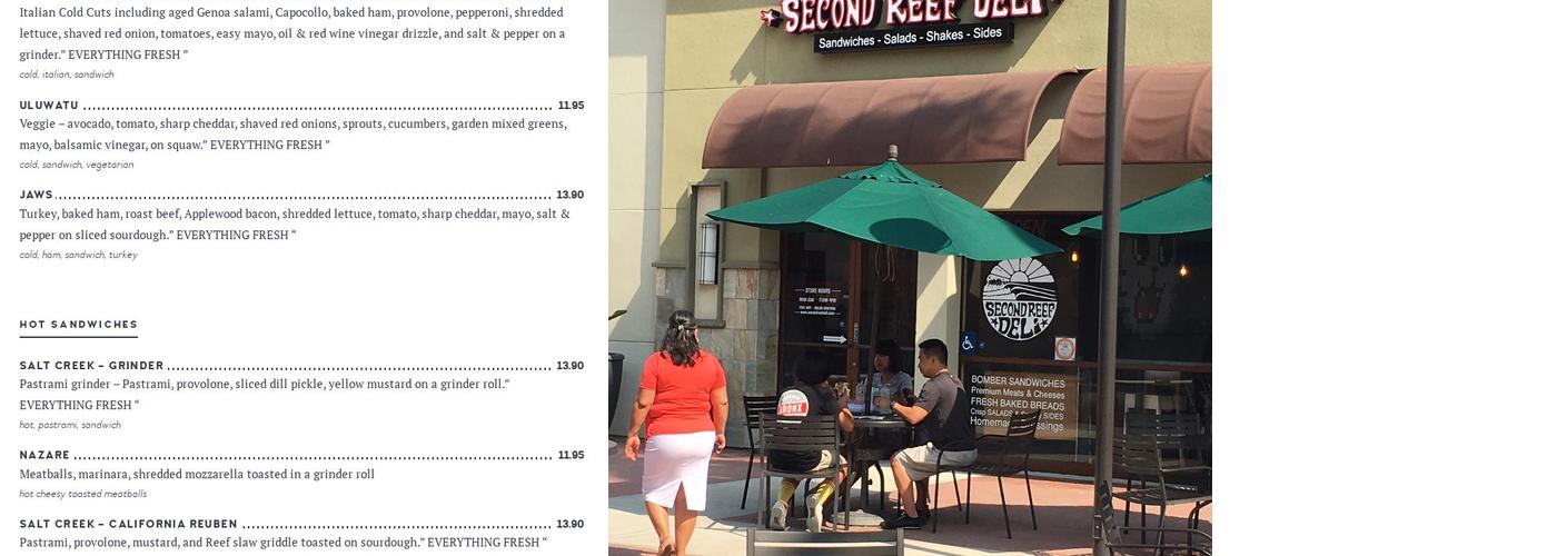Second Reef Deli Menu