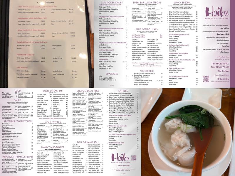 Haiku Asian Bistro Menu