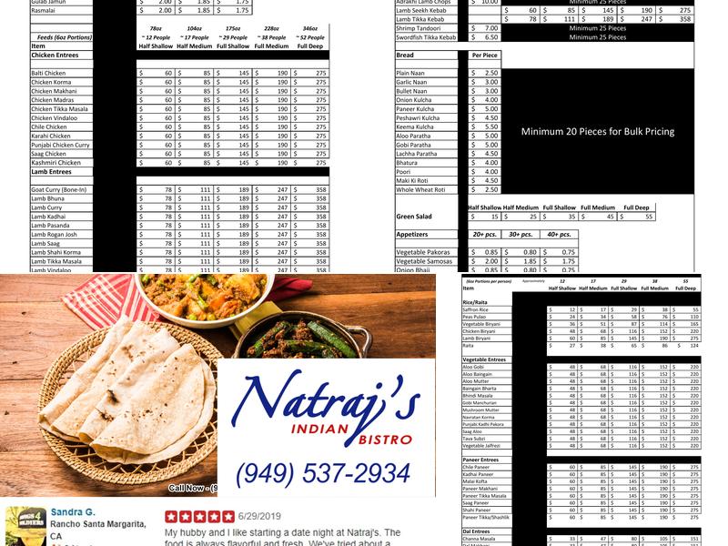 Natraj's Indian Bistro Menu