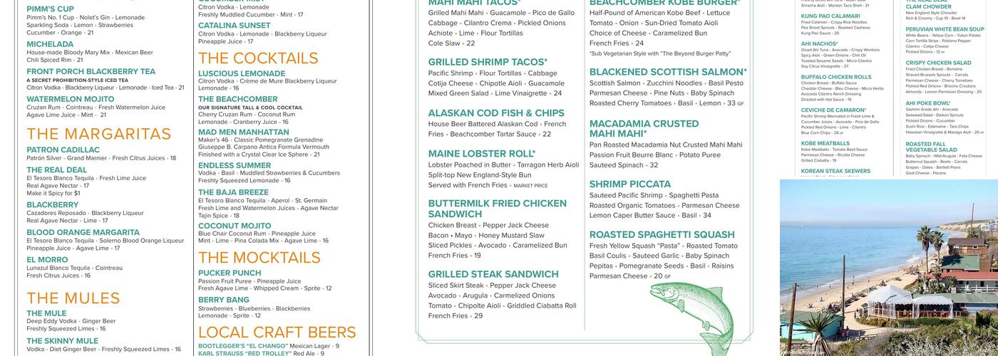 The Beachcomber at Crystal Cove Menu