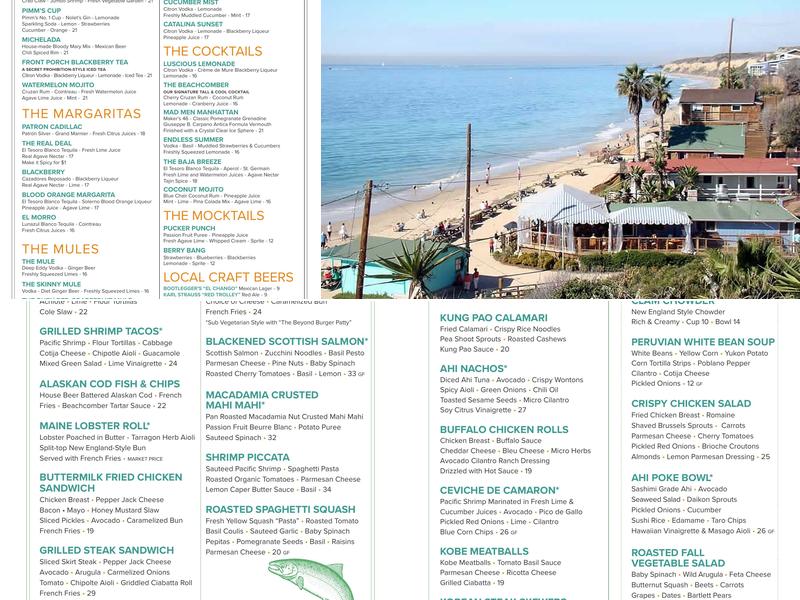 The Beachcomber at Crystal Cove Menu