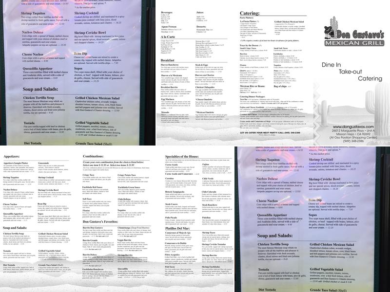 Don Gustavos Mexican Grill Menu