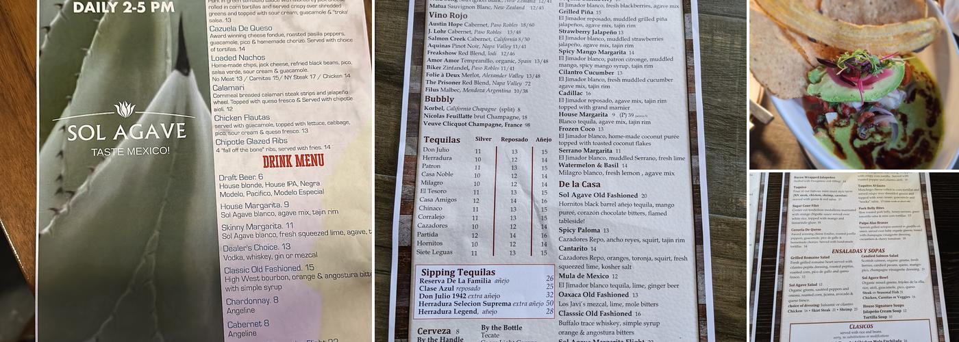 Sol Agave Menu
