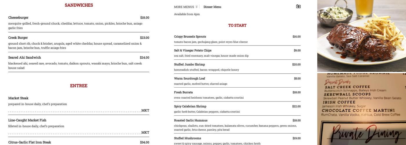 Salt Creek Grille Menu