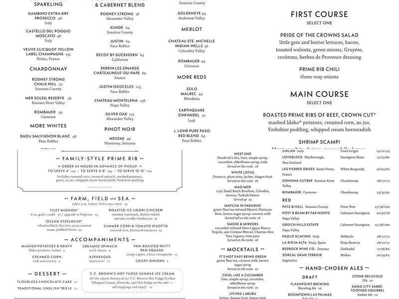 Five Crowns Menu