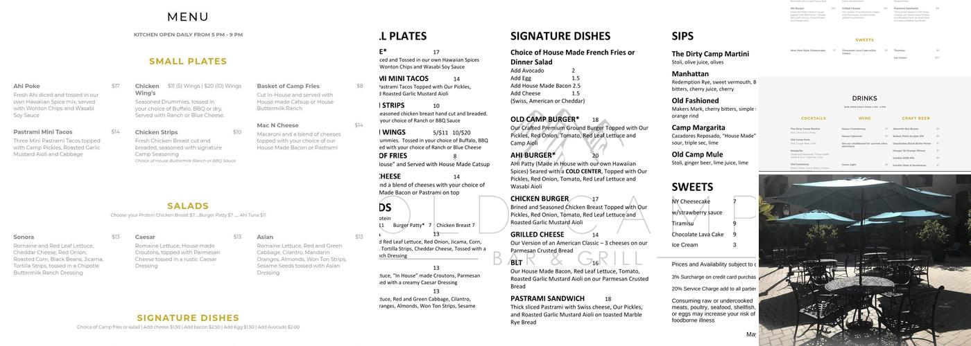 Old Camp Bar & Grill Menu