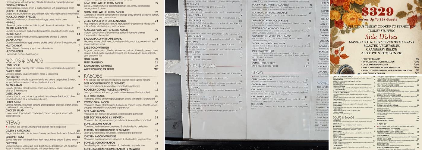 Bahar Restaurant Menu