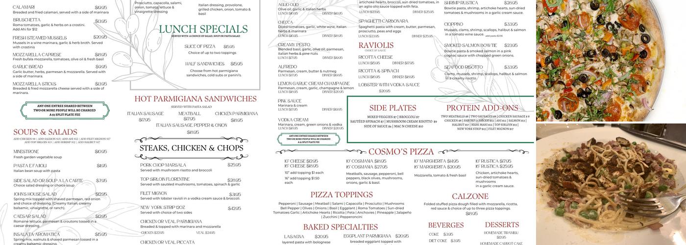 Cosmo's Italian Kitchen Menu