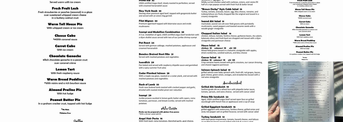 Cedar Creek Inn Menu