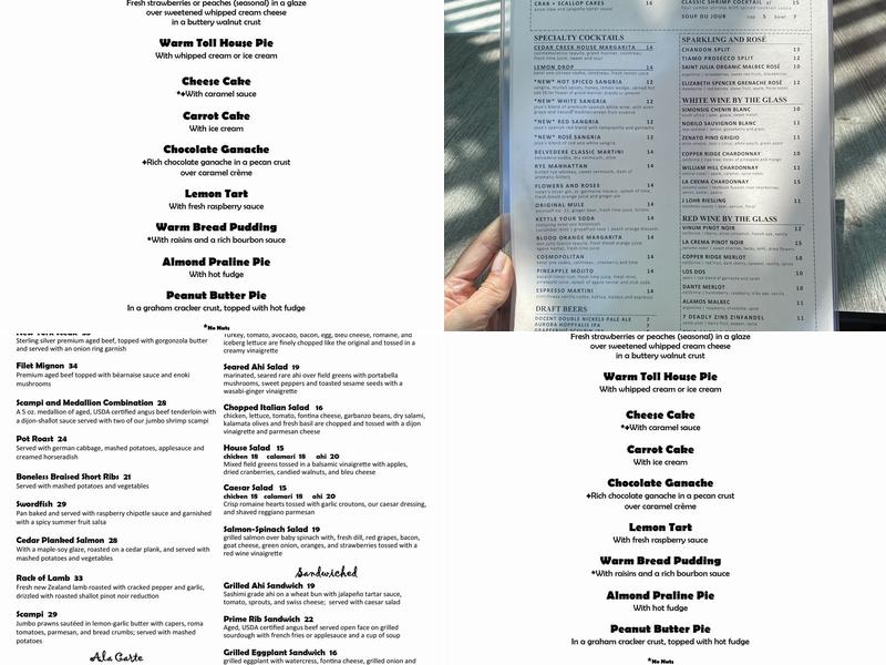 Cedar Creek Inn Menu