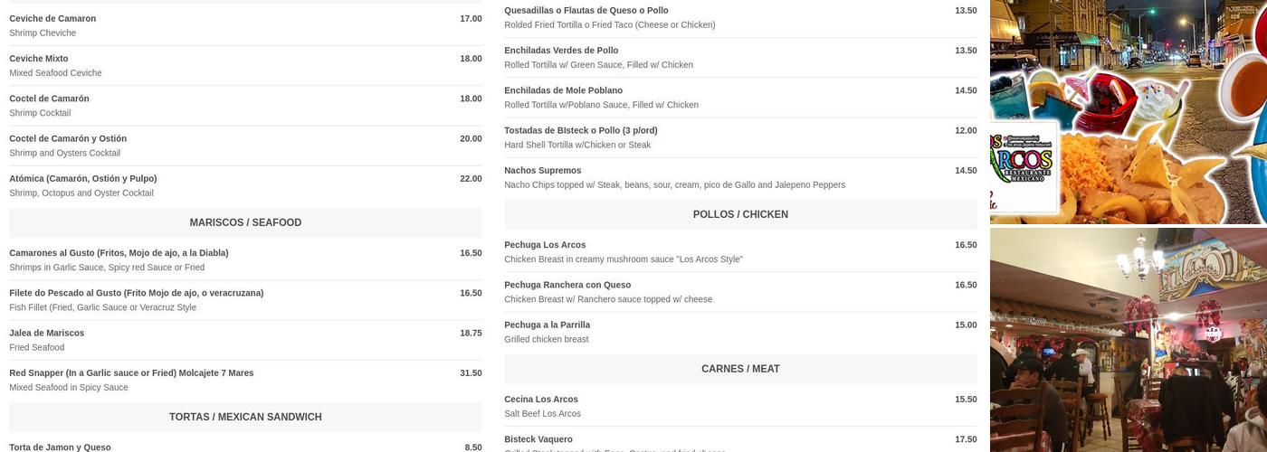 Los Arcos Restaurant Menu