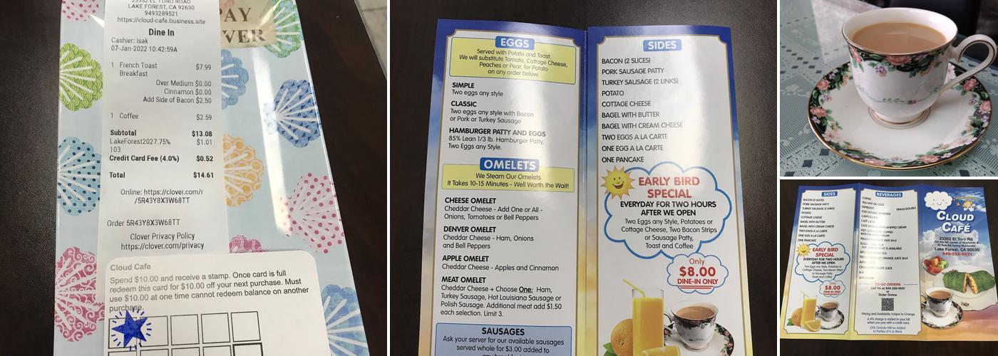 Cloud Cafe Menu