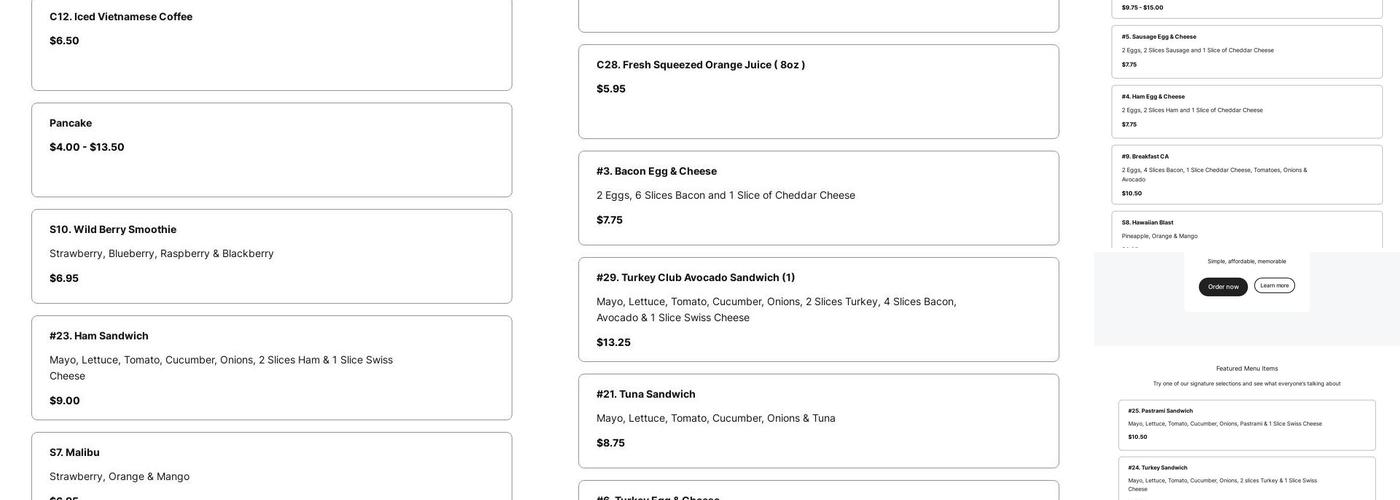 Cloud Cafe Menu