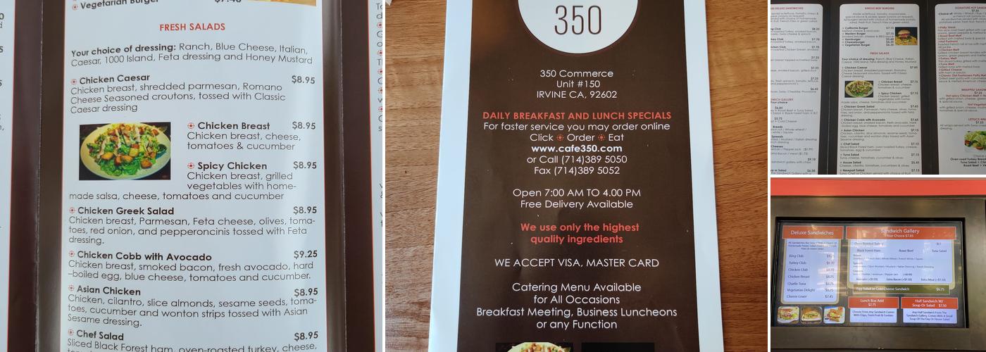 Cafe 350 Menu