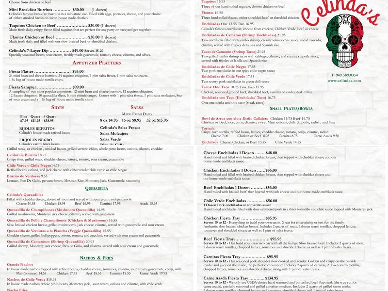 Celinda's Menu