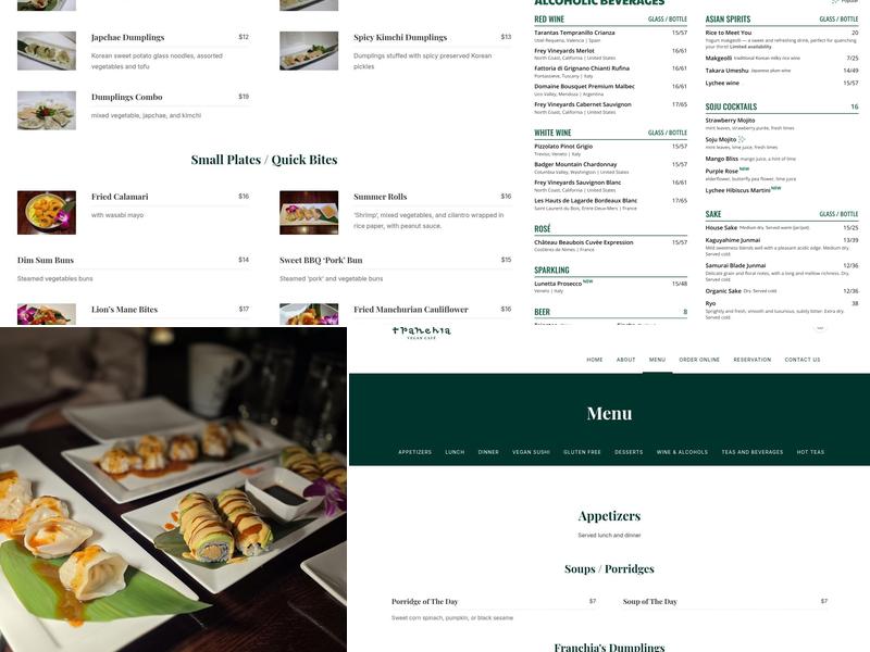 Franchia Vegan Café Menu