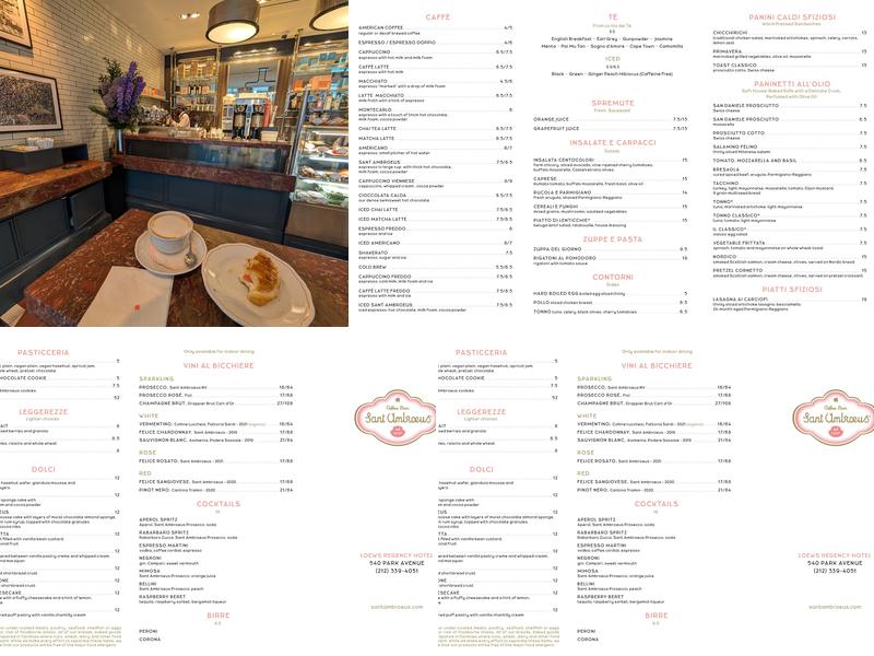 Sant Ambroeus Coffee Bar at Loews Regency Hotel Menu