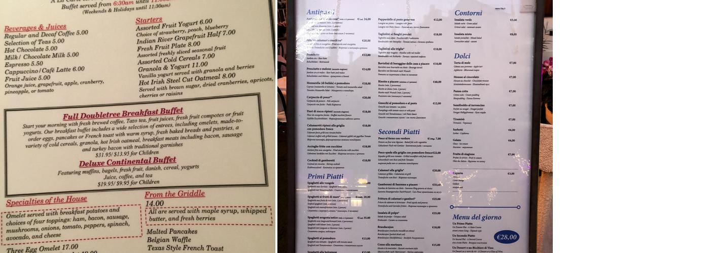 Ginger's Menu