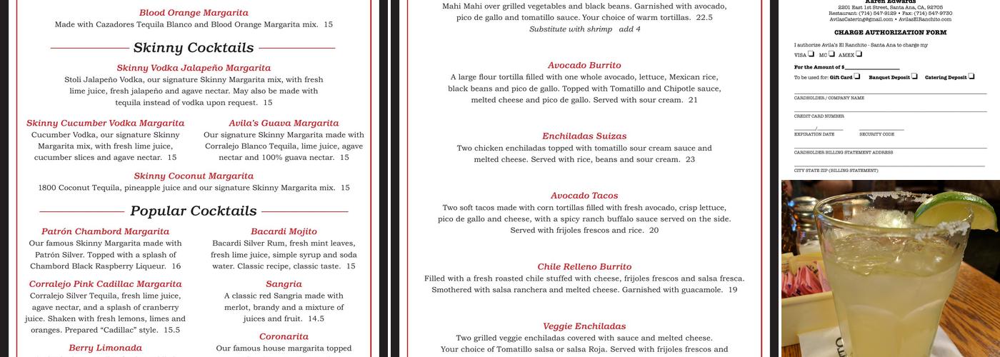 Avila's El Ranchito - Santa Ana Menu