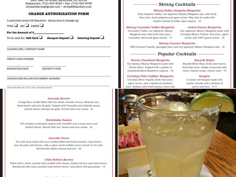 Avila's El Ranchito - Santa Ana Menu