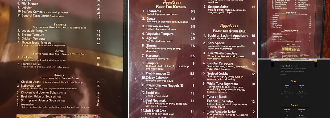 Shogun Sushi and Hibachi Menu