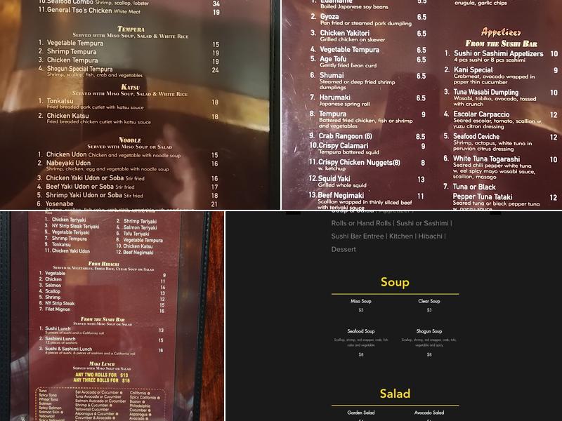 Shogun Sushi and Hibachi Menu